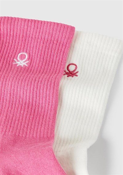 Benetton Erkek Çocuk Lacivert-Beyaz Logo İşlemeli 2li Uzun Soket Çorap Seti