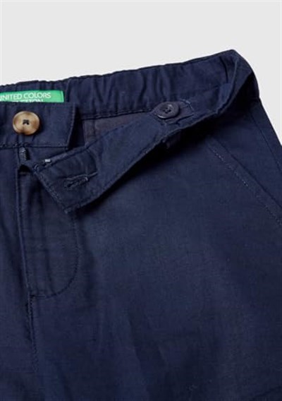 Benetton Erkek Çocuk Lacivert Keten Karışımlı Kemer Delikli Rahat Kesim Pantolon