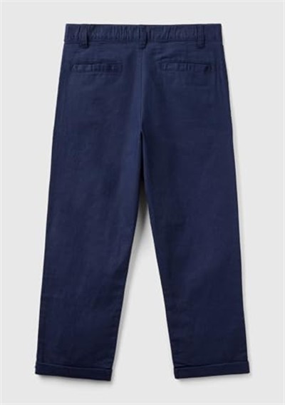 Benetton Erkek Çocuk Lacivert Keten Karışımlı Kemer Delikli Rahat Kesim Pantolon