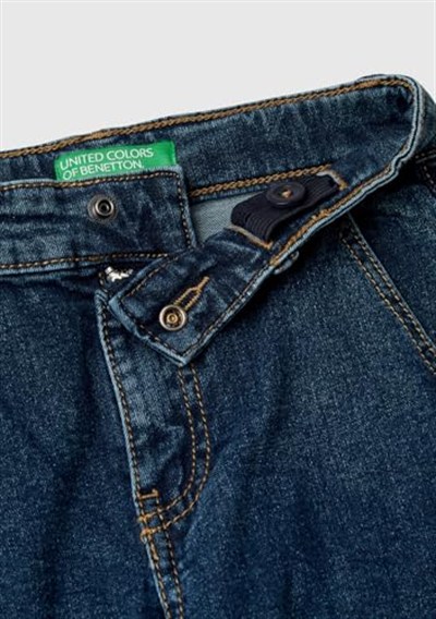 Benetton Erkek Çocuk Lacivert Yama Cepli Kemer Delikli Slim Fit Denim Kargo Pantolon