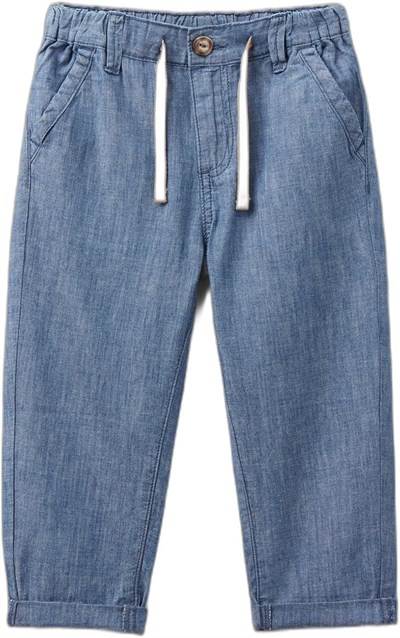 Benetton Erkek Çocuk Mavi Beli Büzgülü İpli Havuç Kesim Chino Pantolon