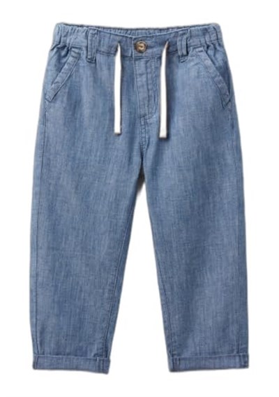 Benetton Erkek Çocuk Mavi Beli Büzgülü İpli Havuç Kesim Chino Pantolon
