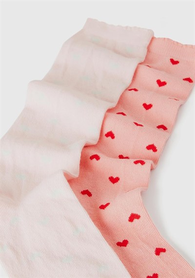 Benetton Erkek Çocuk Pembe Mix Desenli Ucu Fırfırlı 2li Uzun Soket Çorap Seti