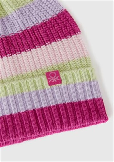 Benetton Erkek Çocuk Pembe Mix Logo Etiketli Renk Bloklu Örgü Bere
