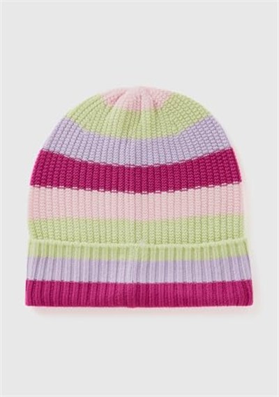 Benetton Erkek Çocuk Pembe Mix Logo Etiketli Renk Bloklu Örgü Bere