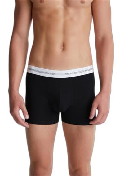 Benetton Erkek Siyah Yazı Şeritli Koton Boxer