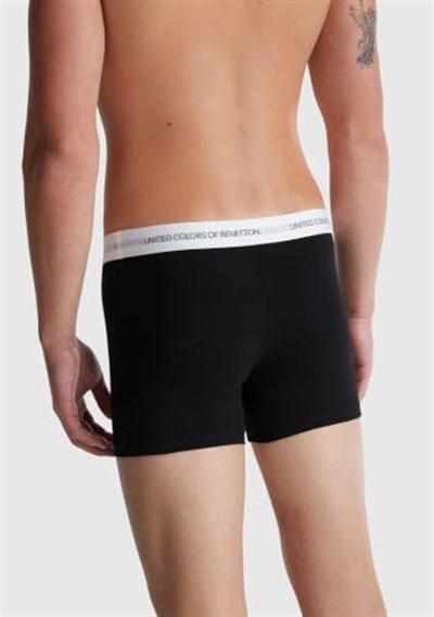 Benetton Erkek Siyah Yazı Şeritli Koton Boxer