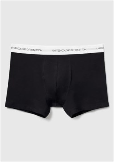 Benetton Erkek Siyah Yazı Şeritli Koton Boxer