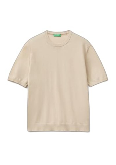 Benetton Erkek Taş%100 Pamuk Ribanalı Kontrast Detaylı Triko T-Shirt