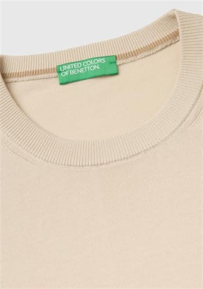 Benetton Erkek Taş%100 Pamuk Ribanalı Kontrast Detaylı Triko T-Shirt