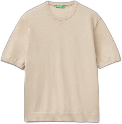 Benetton Erkek Taş%100 Pamuk Ribanalı Kontrast Detaylı Triko T-Shirt