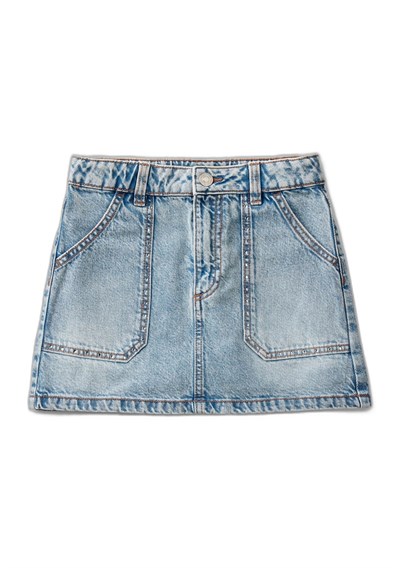 Benetton Kız Çocuk Açık Denim Arka Cebi Logo İşlemeli Cep Detaylı Denim Etek
