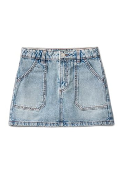 Benetton Kız Çocuk Açık Denim Arka Cebi Logo İşlemeli Cep Detaylı Denim Etek