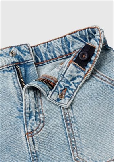 Benetton Kız Çocuk Açık Denim Arka Cebi Logo İşlemeli Cep Detaylı Denim Etek