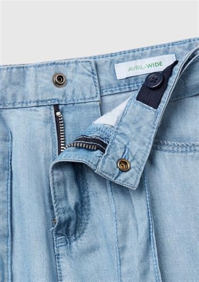 Benetton Kız Çocuk Açık Denim%100 Liyosel Taş Yıkama Kuşaklı Wide Leg Denim Pantolon