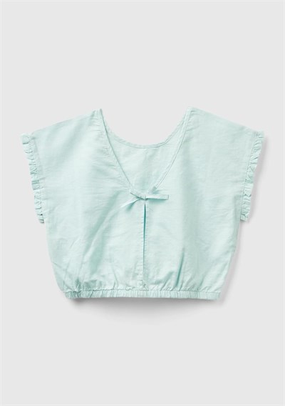 Benetton Kız Çocuk Açık Mavi Keten Karışımlı Bluz