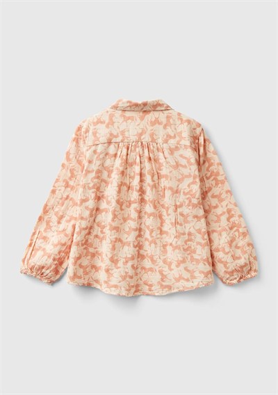 Benetton Kız Çocuk Açık Pembe Düğme Kapamalı Tamamı Desenli Uzun Kollu Gömlek