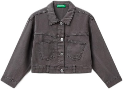 Benetton Kız Çocuk Antrasit%100 Liyosel Logo Detaylı Önü Yama Cepli Ceket