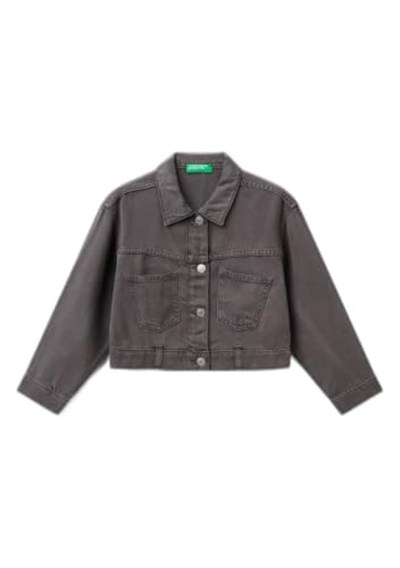 Benetton Kız Çocuk Antrasit%100 Liyosel Logo Detaylı Önü Yama Cepli Ceket