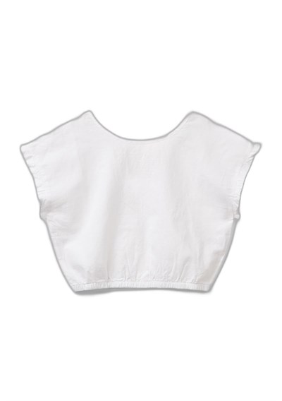 Benetton Kız Çocuk Beyaz Keten Karışımlı Bluz