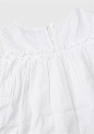 Benetton Kız Çocuk Beyaz Omzu Açık Lastik Detaylı Bisiklet Yaka Bluz