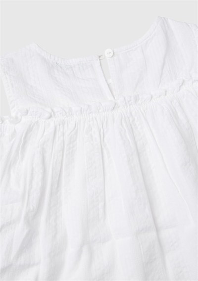 Benetton Kız Çocuk Beyaz Omzu Açık Lastik Detaylı Bisiklet Yaka Bluz