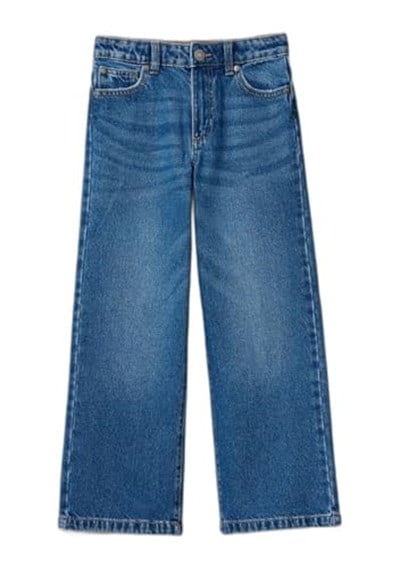 Benetton Kız Çocuk Koyu Denim Arkası Logo Detaylı 5 Cepli Rahat Kesim Denim Pantolon
