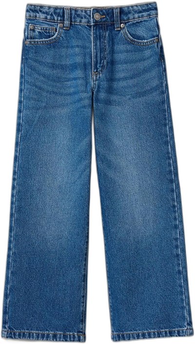 Benetton Kız Çocuk Koyu Denim Arkası Logo Detaylı 5 Cepli Rahat Kesim Denim Pantolon