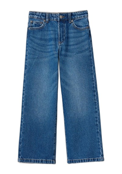 Benetton Kız Çocuk Koyu Denim Arkası Logo Detaylı 5 Cepli Rahat Kesim Denim Pantolon