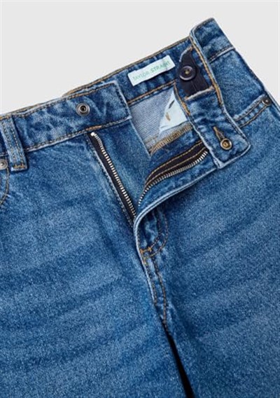 Benetton Kız Çocuk Koyu Denim Arkası Logo Detaylı 5 Cepli Rahat Kesim Denim Pantolon