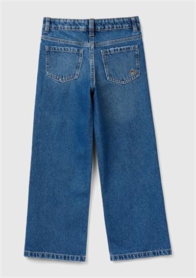 Benetton Kız Çocuk Koyu Denim Arkası Logo Detaylı 5 Cepli Rahat Kesim Denim Pantolon