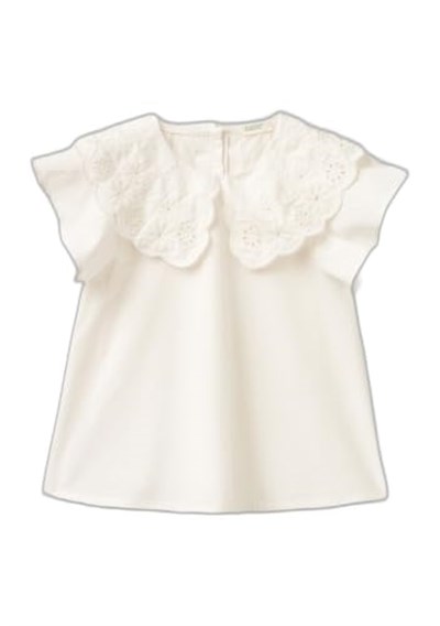 Benetton Kız Çocuk Krem Bebe Yaka Çiçek Motifli Kolları Fırfırlı Gömlek