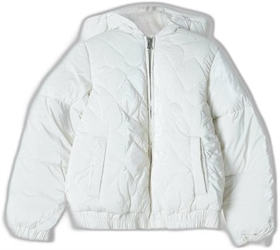 Benetton Kız Çocuk Krem Önü Kapitoneli Fermuar Kapamalı Suni Kuş Tüyü Ceket