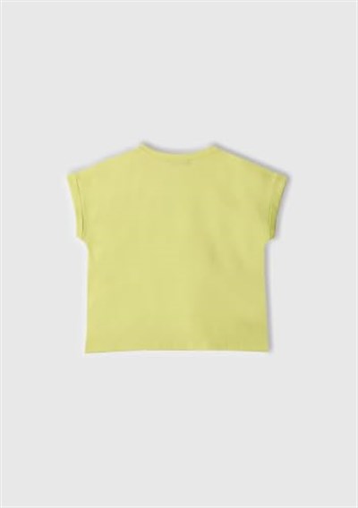 Benetton Kız Çocuk Krem Parlak Baskılı Düşük Omuz T-Shirt