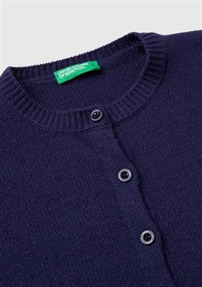 Benetton Kız Çocuk Lacivert Önü Düğmeli Nervür Detaylı Hırka