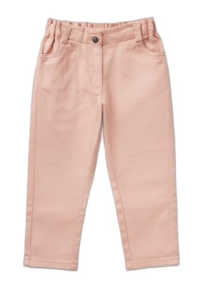 Benetton Kız Çocuk Pastel Pembe Beli Büzgülü 4 Cepli Boru Paça Pantolon
