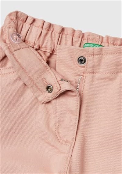 Benetton Kız Çocuk Pastel Pembe Beli Büzgülü 4 Cepli Boru Paça Pantolon