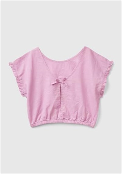Benetton Kız Çocuk Pembe Keten Karışımlı Bluz