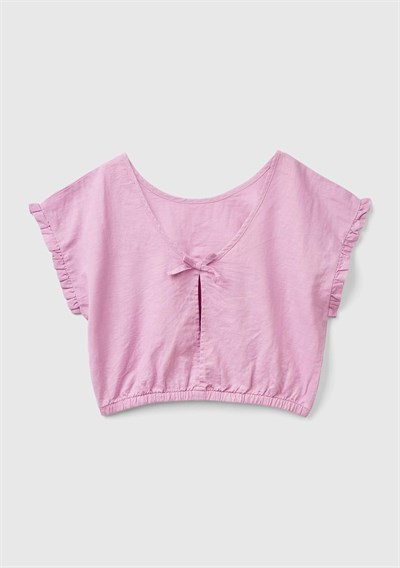 Benetton Kız Çocuk Pembe Keten Karışımlı Bluz