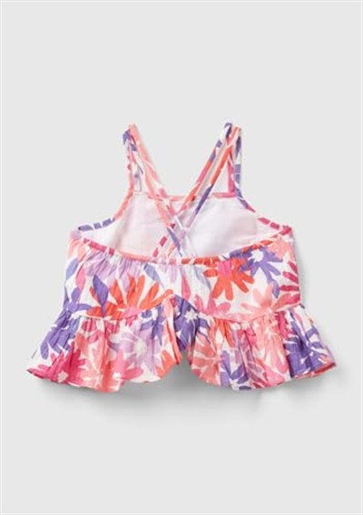 Benetton Kız Çocuk Pembe Mix Tamamı Çiçek Baskılı Arkası Çapraz Detaylı Fırfırlı Bluz