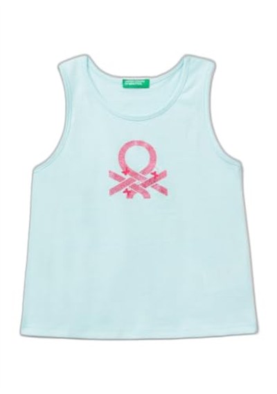 Benetton Kız Çocuk Su Yeşili Simli Logo İşlemeli Atlet