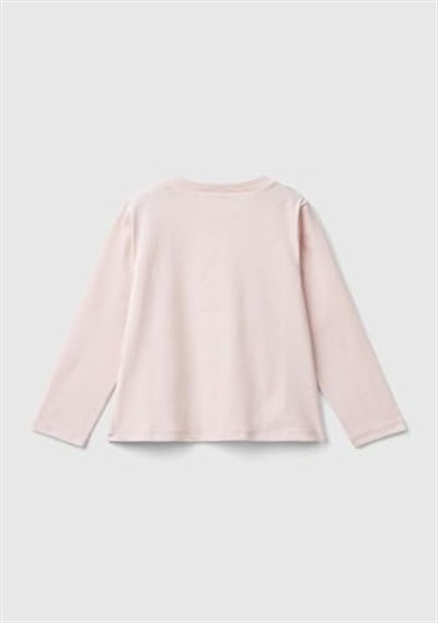 Benetton Kız Çocuk Toz Pembe Su Bazlı Parlak Baskılı Normal Kesim Uzun Kollu T-Shirt