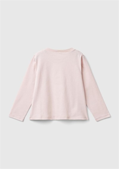 Benetton Kız Çocuk Toz Pembe Su Bazlı Parlak Baskılı Normal Kesim Uzun Kollu T-Shirt