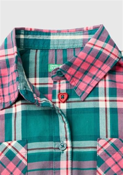 Benetton Kız Çocuk Yeşil Mix Tamamı Kareli Desenli Göğüs Cepli Gömlek