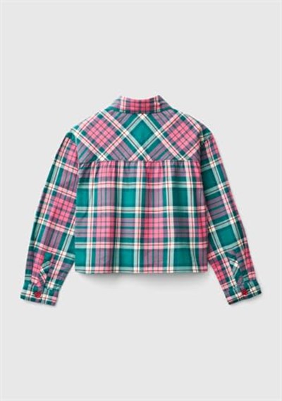 Benetton Kız Çocuk Yeşil Mix Tamamı Kareli Desenli Göğüs Cepli Gömlek