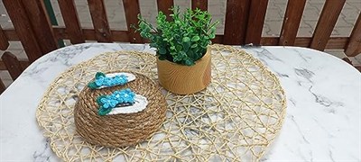 Benim Marifetlerim - Mavi Pıtırcıklı Beyaz Örgü Toka 1 Çift