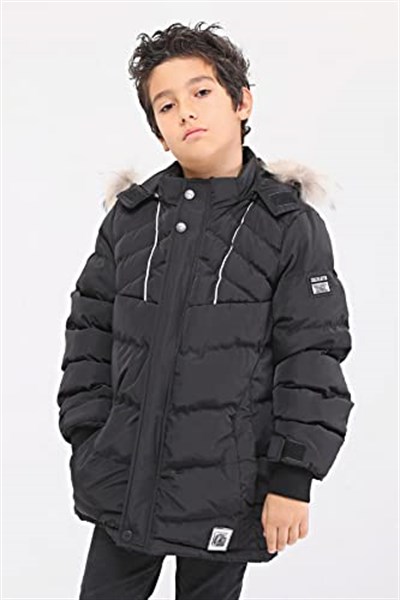 Benittokids Natural Kürklü Erkek Çocuk Kaban 51237 SİYAH 8 YAŞ