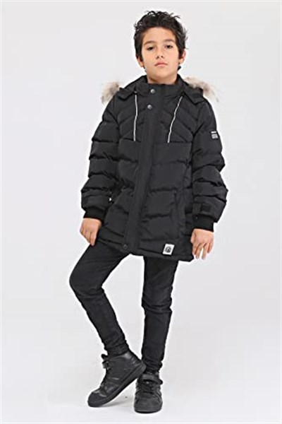 Benittokids Natural Kürklü Erkek Çocuk Kaban 51237 SİYAH 8 YAŞ