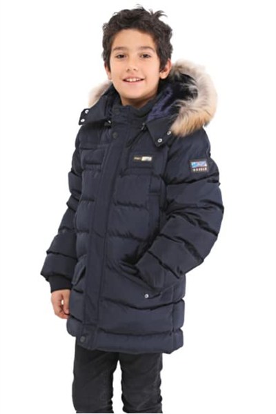 Benittokids Natürel Kürklü Erkek Çocuk Şişme Mont 51246 Lacivert 14 YAŞ