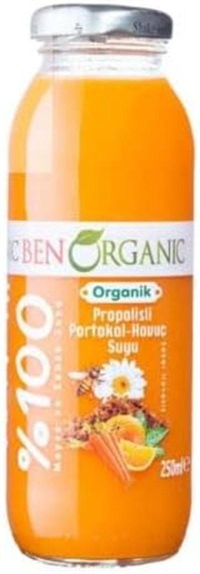 BenOrganic Propolisli Portakal Havuç Suyu 250 ml Cam Şişe